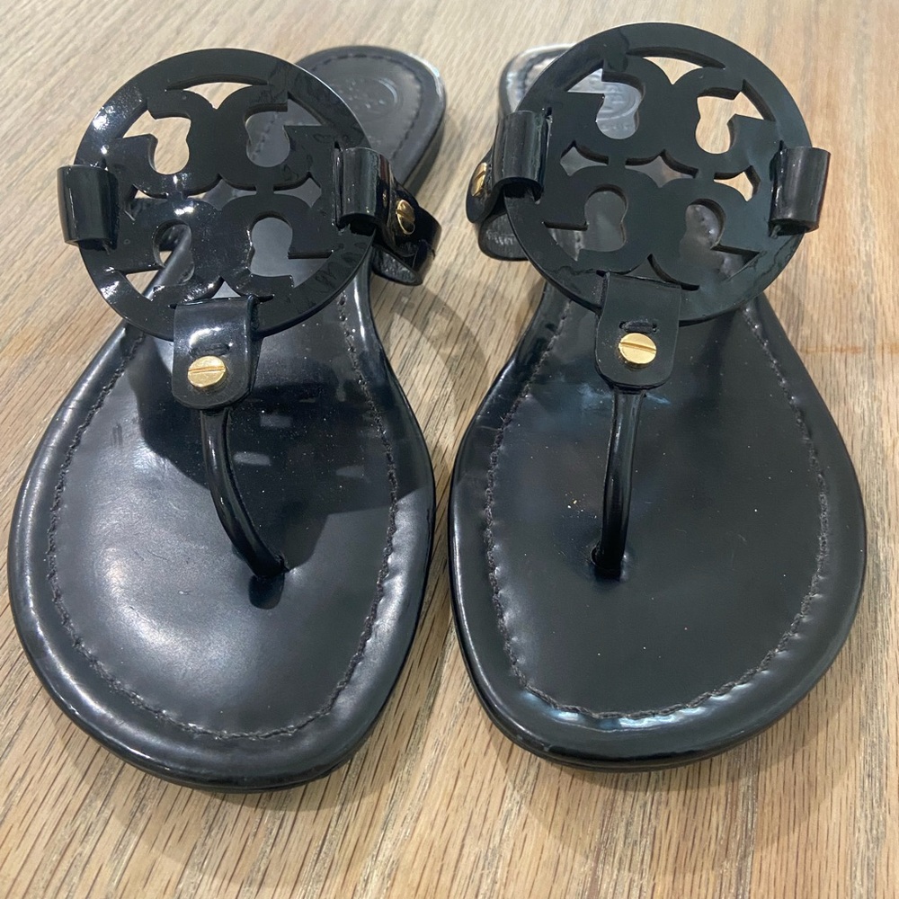 Tory Burch Black Sandals with Gold Accents